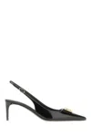 Dolce & Gabbana Black Leather Pointed Toe Slingback Heels In Black