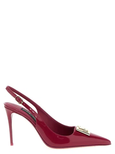 Dolce & Gabbana Logo-plaque Heeled Slingback Pumps In Red