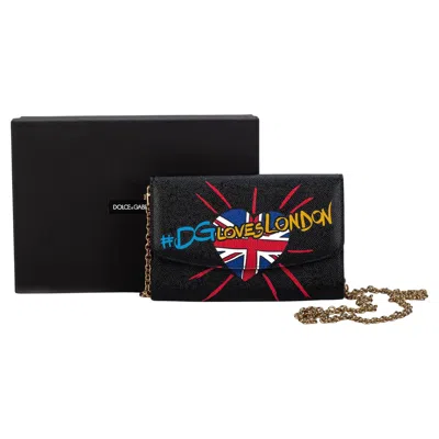Pre-owned Dolce & Gabbana London Wallet On A Chain In Black