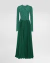 Dolce & Gabbana Silk-blend Lace And Pleated Chiffon Gown In Green