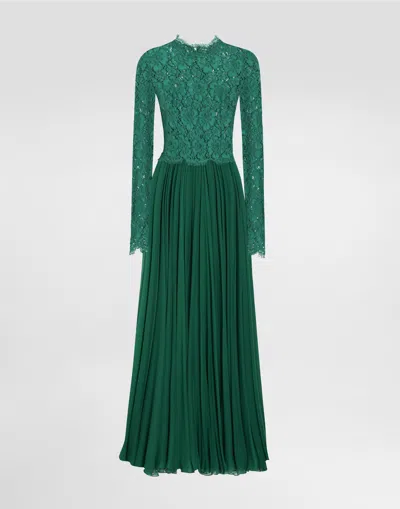 DOLCE & GABBANA LONG CHIFFON AND LACE DRESS