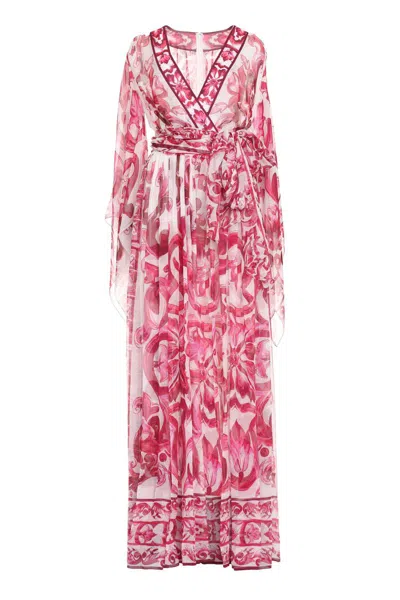 Dolce & Gabbana Long Chiffon Dress In Fuchsia