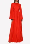 Dolce & Gabbana Slit-sleeved Pleated Gown In Red