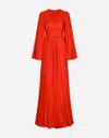 Dolce & Gabbana Long Pleated Chiffon Dress In Red