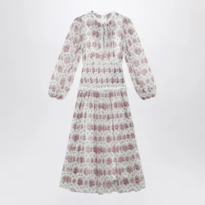 Dolce & Gabbana Long Chiffon Dress With Floral Bouquet Print, White In Multi