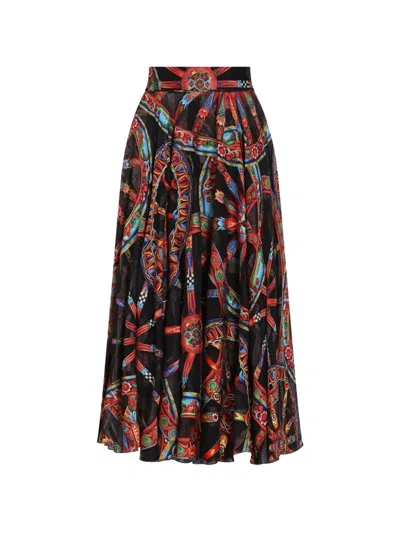 Dolce & Gabbana Long Circle Skirt In Carretto-print Devoré Twill In Multi