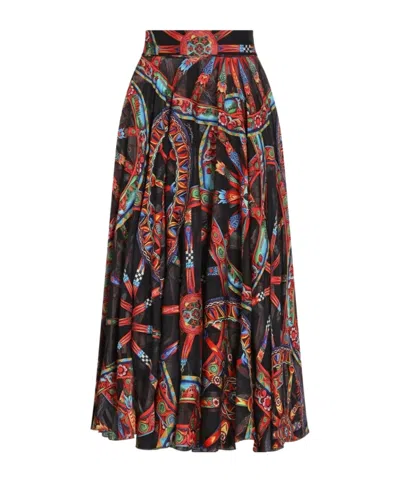 Dolce & Gabbana Long Circle Skirt In Carretto-print Devoré Twill In Multi