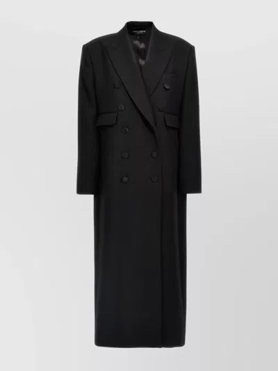 Dolce & Gabbana Double-breasted Long Wool Coat And Pockets In Black