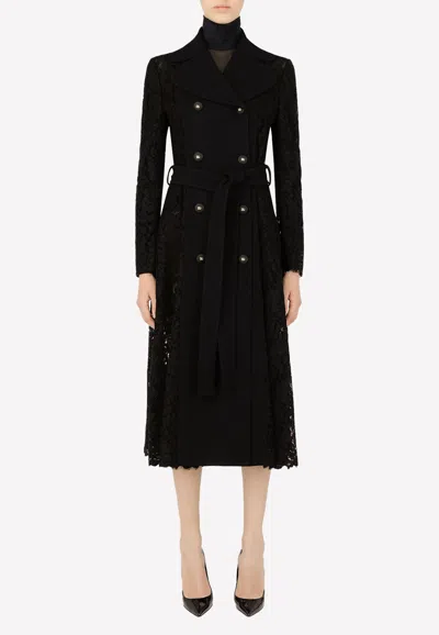 Dolce & Gabbana Cordonetto Lace And Crepe Coat With Belt In Black