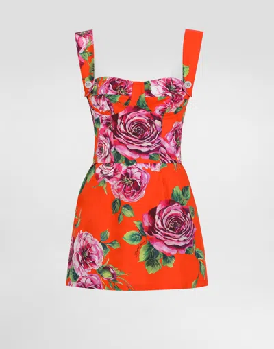 Dolce & Gabbana Long Cotton Corset Top With Rose Print