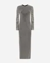 Dolce & Gabbana Long Crystal Mesh Dress In Silver