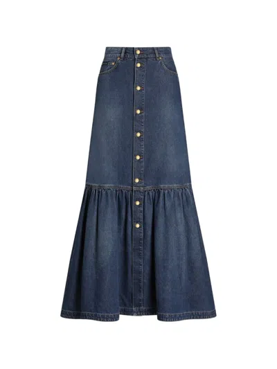 Dolce & Gabbana Long Flared Denim Skirt Maxi Length In Blue