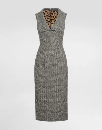 DOLCE & GABBANA LONG DOTTED WOOL BLEND DRESS