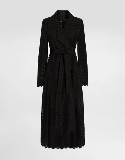 Dolce & Gabbana Long Double-breasted Cordonetto Lace Coat In Black
