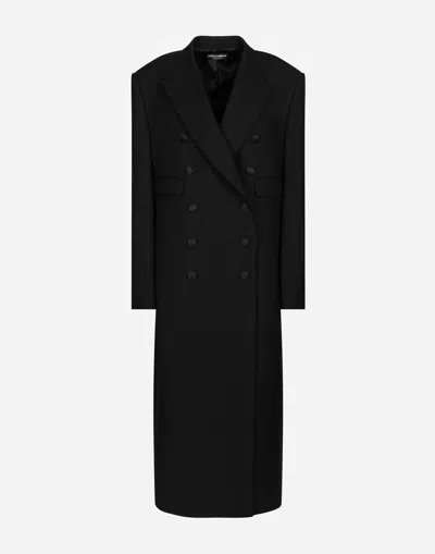 DOLCE & GABBANA LONG DOUBLE-BREASTED TUXEDO COAT IN DOUBLE WOOL GABARDINE