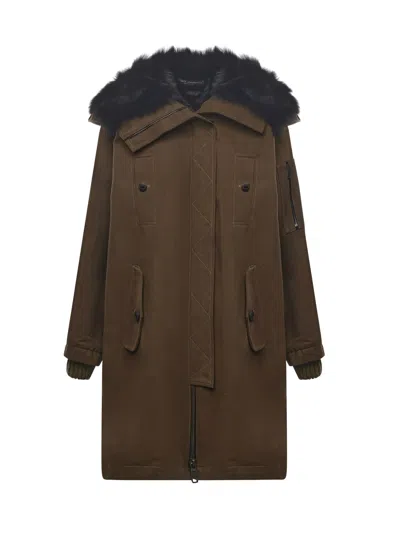 DOLCE & GABBANA LONG DOWN JACKET WITH FUR TRIM