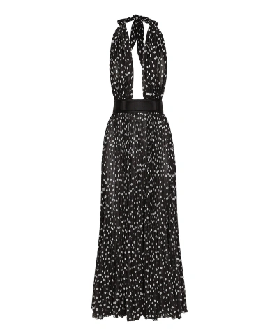 Dolce & Gabbana Polka-dot Plisse Midi Halter Dress In Black