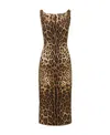 Dolce & Gabbana Mini Brown Dress With All-over Leo Print In Stretch Viscose Woman