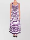 Dolce & Gabbana Long Poplin Dress With Majolica Print In Purple