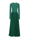 Dolce & Gabbana Silk-blend Lace And Pleated Chiffon Gown In Verde