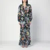 Dolce & Gabbana Long Black Silk Dress With Floral Pattern Women In Multicolor