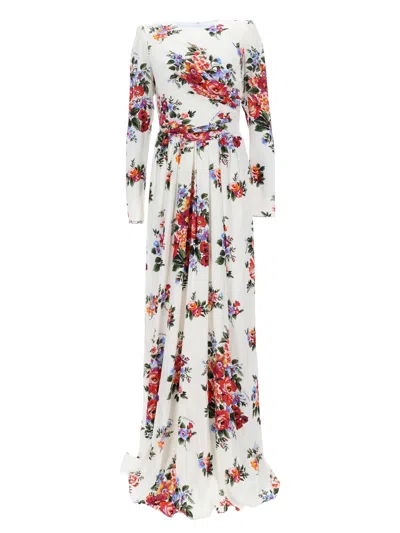 Dolce & Gabbana White Floral Round Neck Maxi Dress