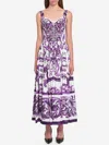 Dolce & Gabbana Dress With Purple Majolica Print In Cotton Poplin In Purple