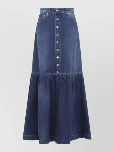 Dolce & Gabbana Long Flared Denim Skirt Maxi Length In Blue