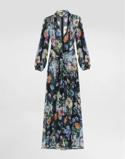 DOLCE & GABBANA LONG FLORAL-PRINT CHIFFON DRESS