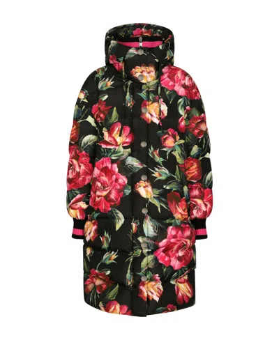 DOLCE & GABBANA DOLCE  GABBANA FLORAL-PRINTED HIGH-NECK LONG COAT