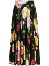Dolce & Gabbana Floral Print Charmeuse Midi Skirt In Green