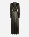 Dolce & Gabbana Long Foiled Silk Georgette Tuxedo Dress In Gold