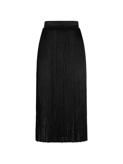 Dolce & Gabbana Long Fringed Skirt In Satin In Black