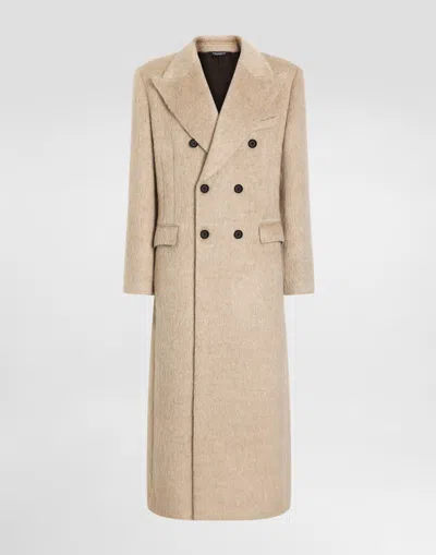 Dolce & Gabbana Long-haired Mohair Blend Double-breasted Coat In Neutral