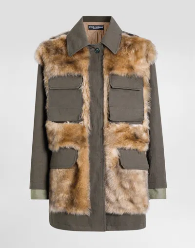 Dolce & Gabbana Long Jacket In Resin-coated Gabardine In Green