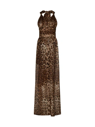 Dolce & Gabbana Print Silk Long Dress In Leo