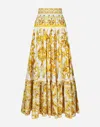 Dolce & Gabbana Cotton Popeline Brocade Print Tiered Maxi Skirt In Print