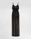Dolce & Gabbana Long Marquisette Dress With Sequined Fringe Embellishment In Black
