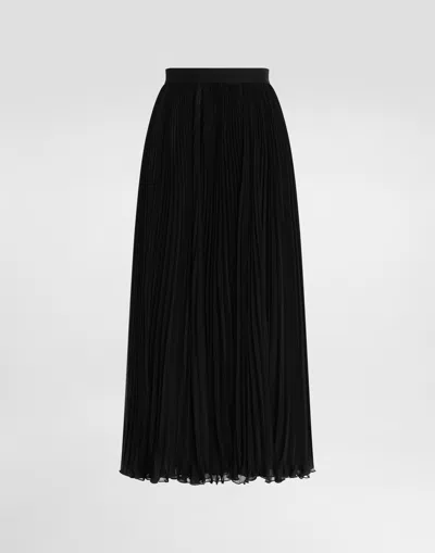 Dolce & Gabbana Long Pleated Chiffon Skirt In Blue