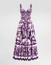 Dolce & Gabbana Long Poplin Dress With Majolica Print In Purple