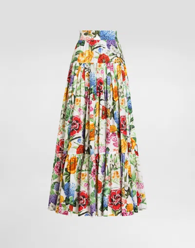 DOLCE & GABBANA LONG RUFFLED SKIRT IN FLORAL-PRINT COTTON