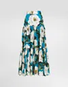 Dolce & Gabbana Long Ruffled Skirt In Gardenia-print Cotton In Print