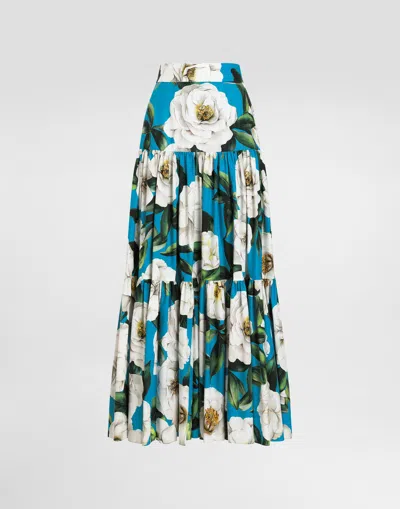 Dolce & Gabbana Long Ruffled Skirt In Gardenia-print Cotton