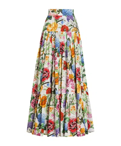 Dolce & Gabbana Long Flounced Skirt With Floral Print In Multicolor