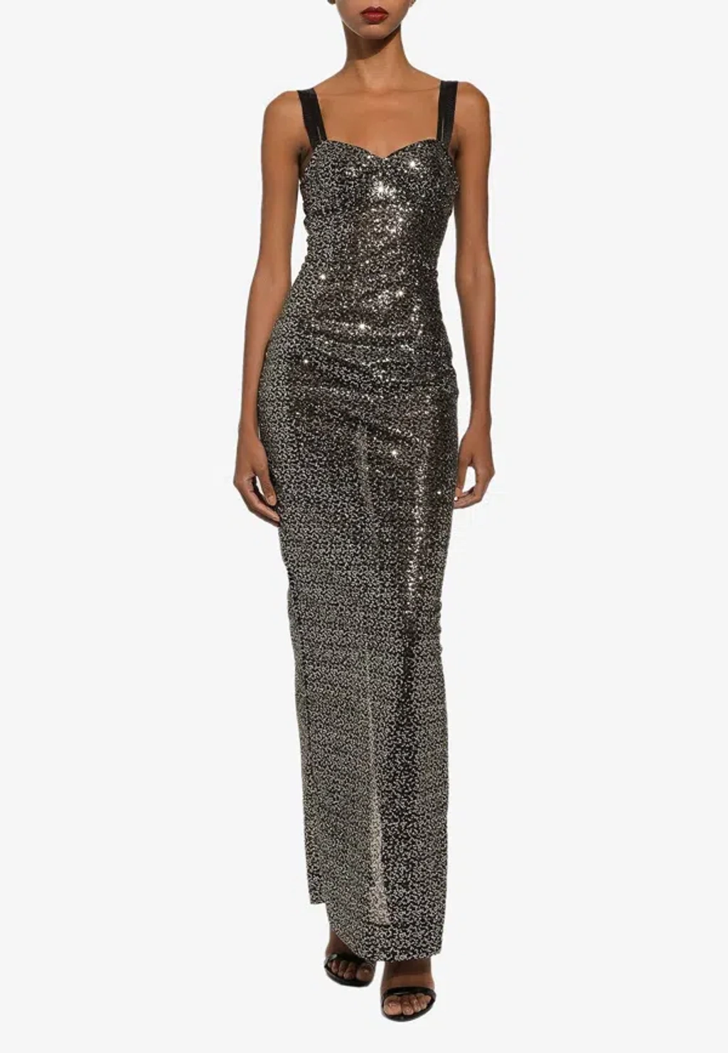 Dolce & Gabbana Long Sequined Corset Dress In Silver | ModeSens