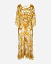Dolce & Gabbana Majolica-print Silk Chiffon Maxi Kaftan Dress In Print