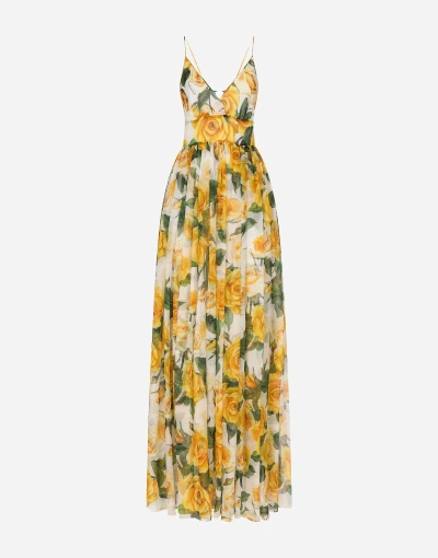 Dolce & Gabbana Long Silk Chiffon Dress In Print