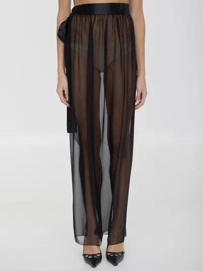 Dolce & Gabbana Long Silk Chiffon Skirt With Belt In Black