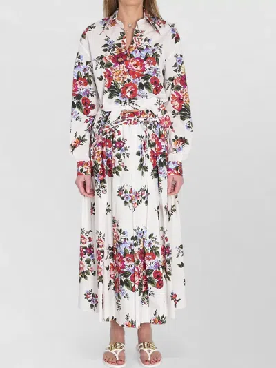 Dolce & Gabbana Cotton Floral Print Pleated Maxi Skirt In Multi