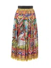 Dolce & Gabbana Carretto Print Pleated Silk Twill Midi Skirt In Frigo 19 Stampa